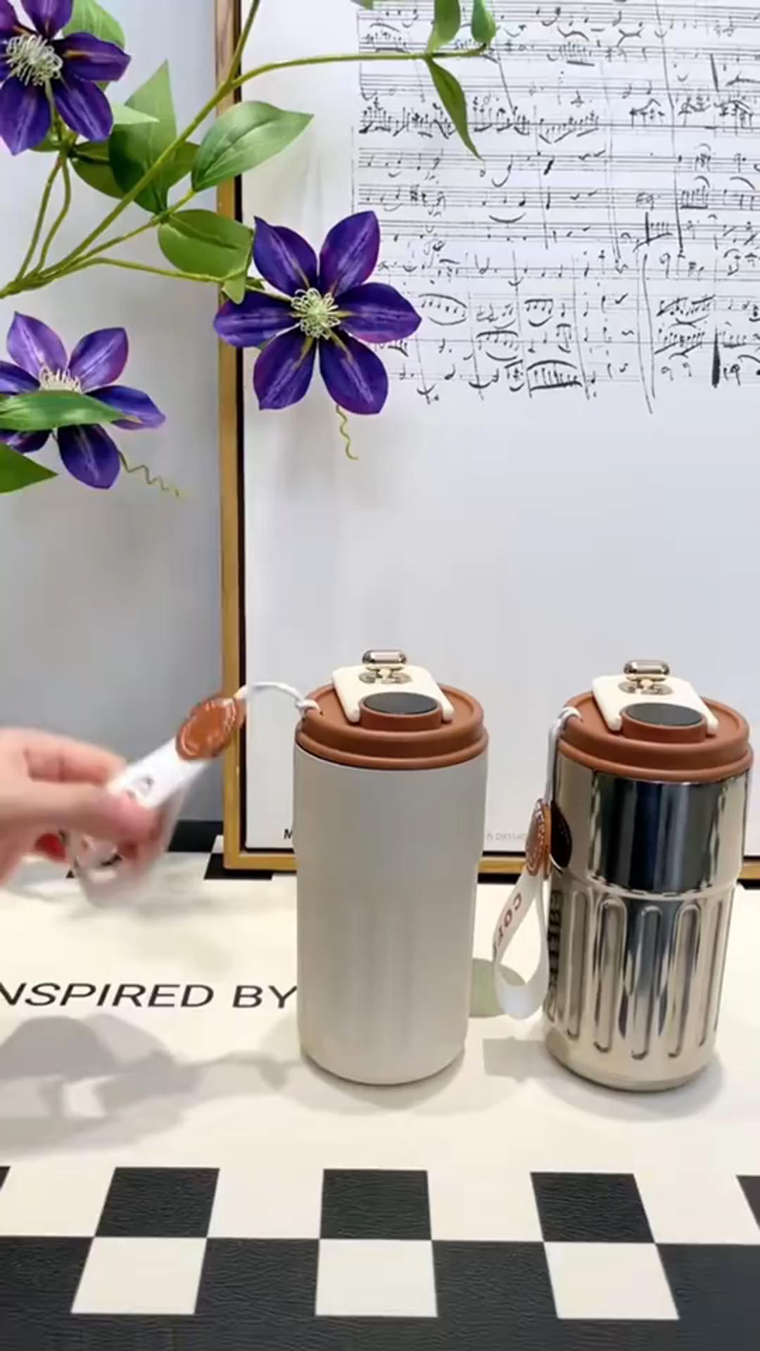 Smart Digital Thermal Bottle Portable Coffee Mug Stainless Steel Water Bottle In-Car Insulated Cup Keep Cold Vacuum Flasks 450ml