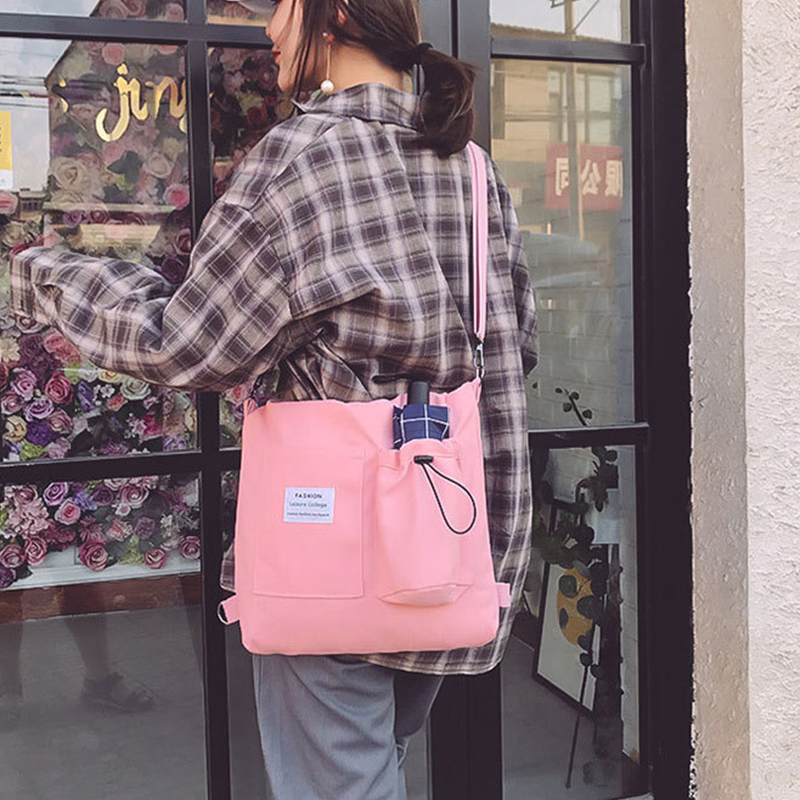 Harajuku Canvas Bags Students Handbag With Pockets Preppy Buckpack Shoulder Bag For Women Shoolbags