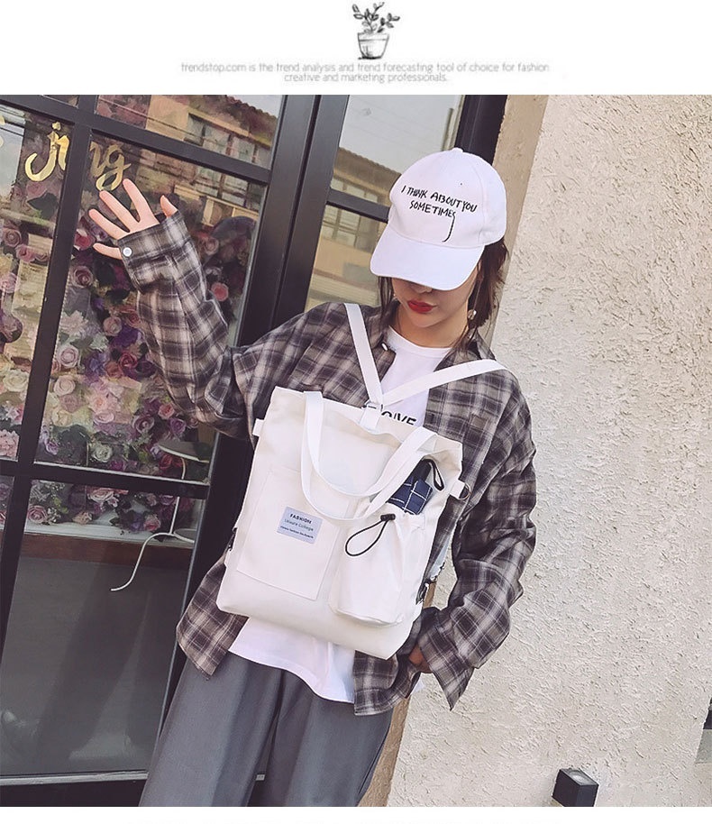 Harajuku Canvas Bags Students Handbag With Pockets Preppy Buckpack Shoulder Bag For Women Shoolbags