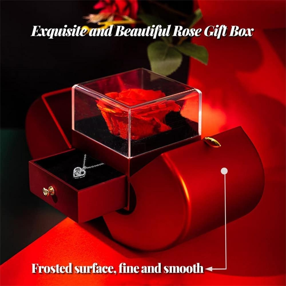 Fashion Jewelry Box Red Apple Christmas Gift Necklace Eternal Rose For Girl Mother's Day Valentine's Day Gifts With Artificial Flower Rose Flower Jewelry Box