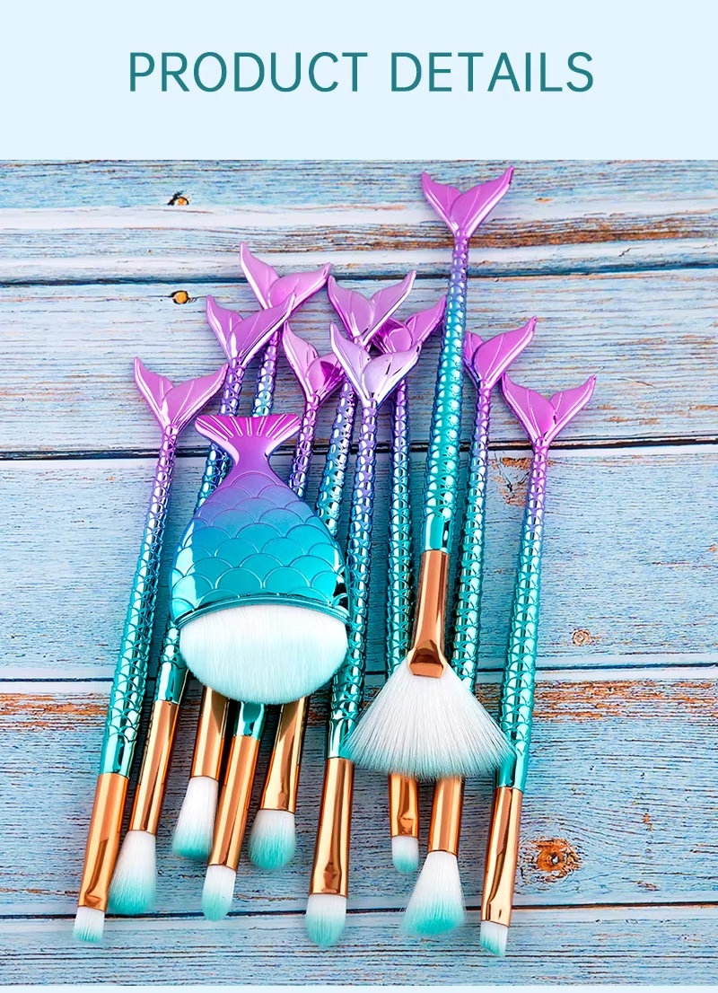 11pcs Makeup Brushes Kit Maquiagem Maquillaje New Mermaid Foundation Eyebrow Eyeliner Cosmetic Makeup Brushes