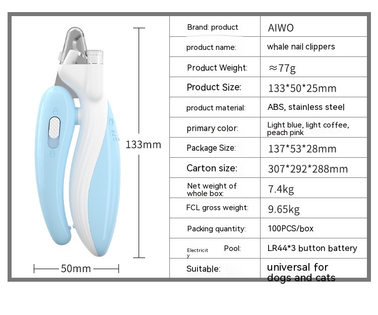Pet Nail Clippers Dog Nail Clippers Cat Nail Clippers LED Electric Nail Grinder Pet Supplies LED Light Pet Nail Clippers