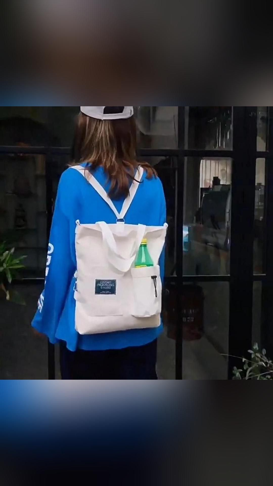 Harajuku Canvas Bags Students Handbag With Pockets Preppy Buckpack Shoulder Bag For Women Shoolbags