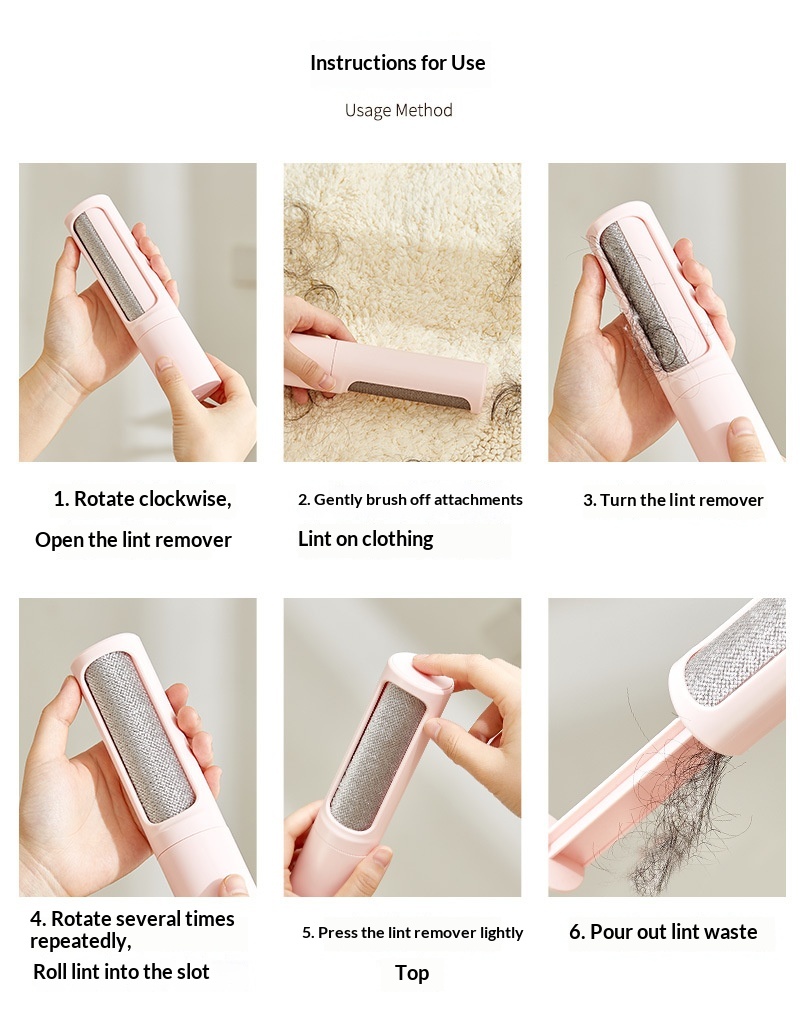 2-1 Reusable Pet Hair Remover Brush Lint Roller Portable Effective Self Cleaning Tool for Cat Dog Fur Hair Dust Removal Brush
