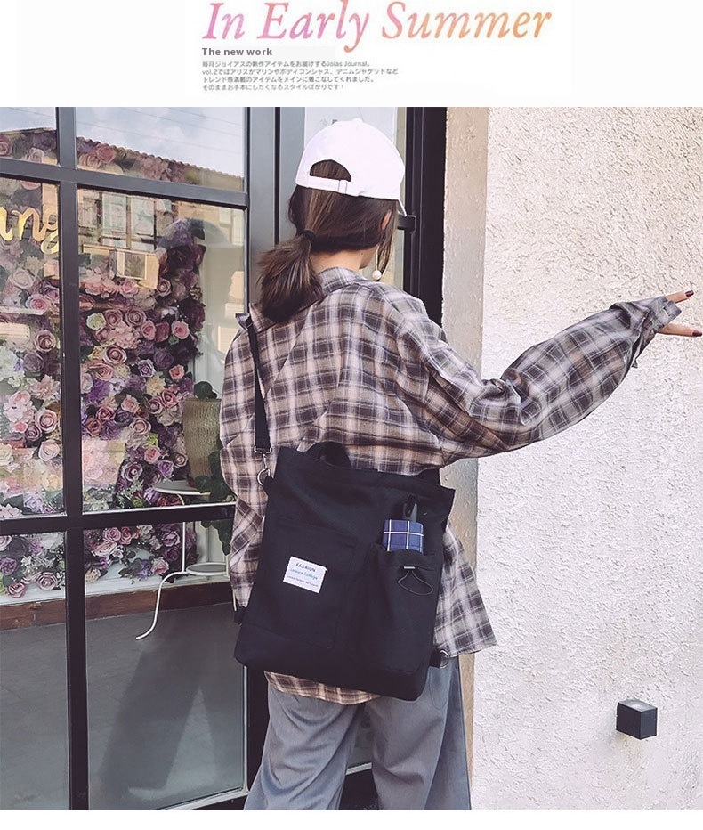Harajuku Canvas Bags Students Handbag With Pockets Preppy Buckpack Shoulder Bag For Women Shoolbags