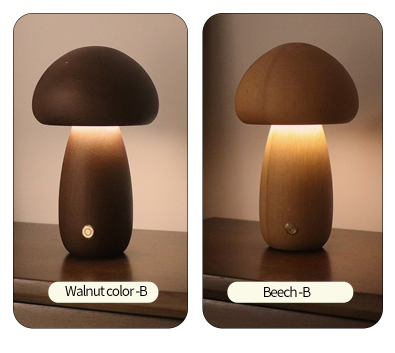 INS Wooden Cute Mushroom LED Night Light With Touch Switch Bedside Table Lamp For Bedroom Childrens Room Sleeping Night Lamps Home Decor