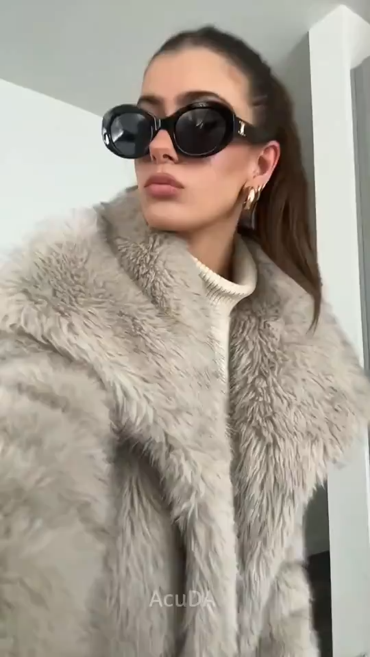 Winter Plush Coat Fashion Warm Thicken Fluffy Lapel Jacket Outwear Casual Long Sleeve Tops Womens Clothing