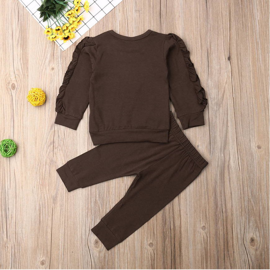 Newborn Baby Boys Girls Ruffles Jumper Solid Long Sleeve Sweatshirt Tops Pants Infant Kids 2Pcs Outfits Clothes Set Fall Clothes