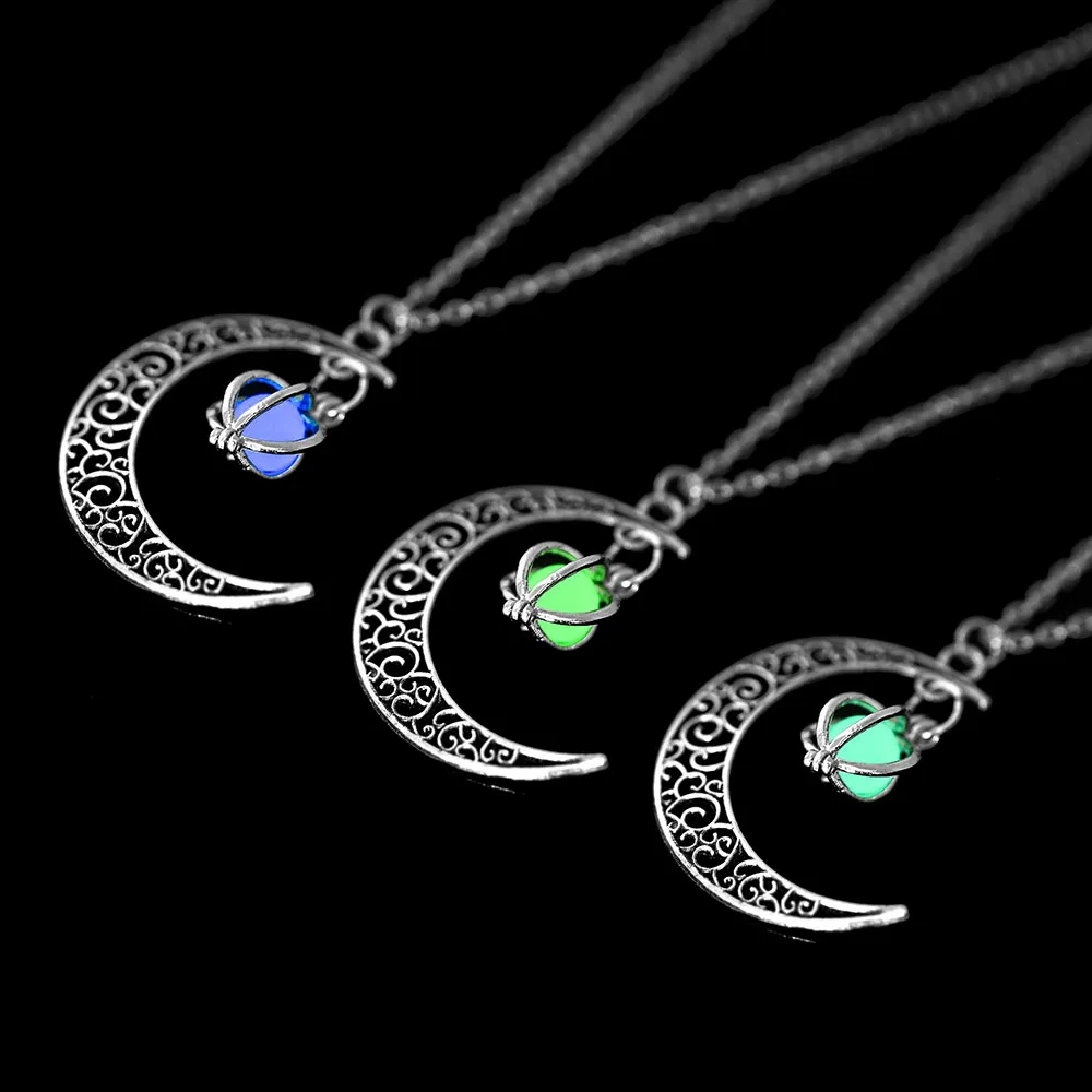 Fashion Moon Natural Glowing Stone Healing Necklace Women Gift Charm Luminous Pendant Necklace Jewelry