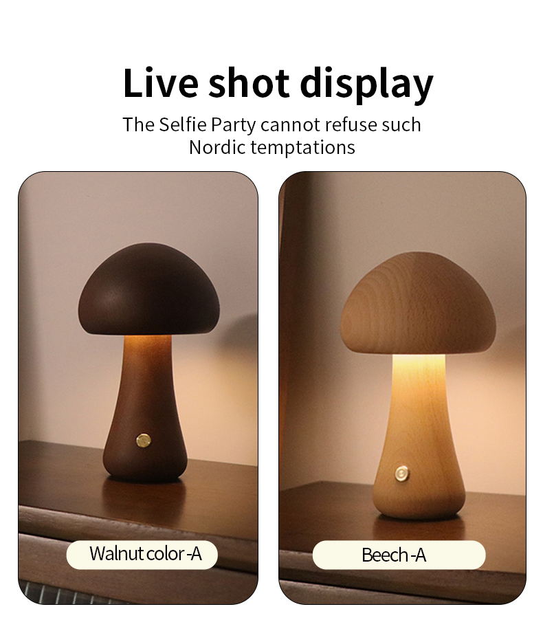 INS Wooden Cute Mushroom LED Night Light With Touch Switch Bedside Table Lamp For Bedroom Childrens Room Sleeping Night Lamps Home Decor