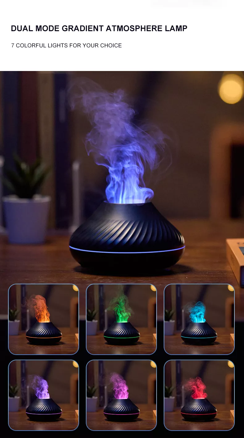 Newest RGB Flame Aroma Diffuser 130Ml 3d Colorful Flame Humidifier Fire Volcano Diffuser Flame