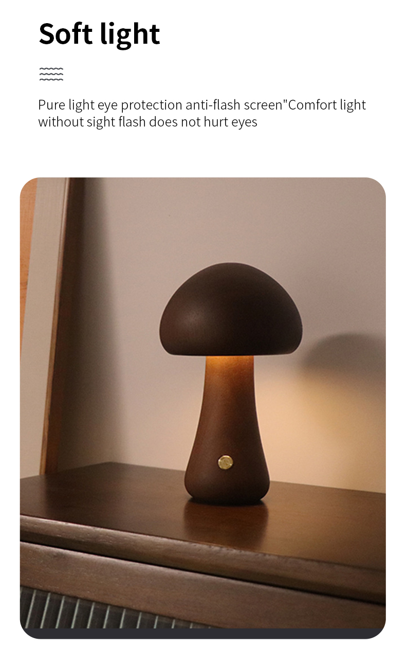INS Wooden Cute Mushroom LED Night Light With Touch Switch Bedside Table Lamp For Bedroom Childrens Room Sleeping Night Lamps Home Decor