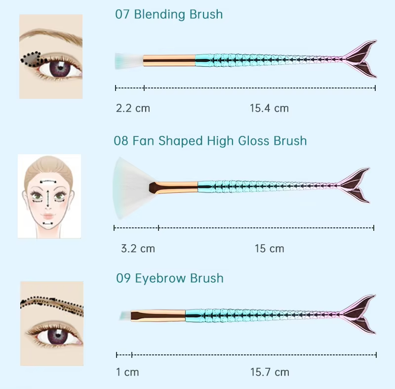 11pcs Makeup Brushes Kit Maquiagem Maquillaje New Mermaid Foundation Eyebrow Eyeliner Cosmetic Makeup Brushes