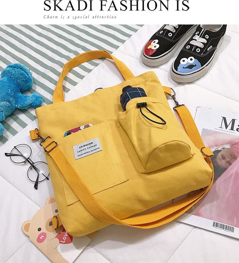 Harajuku Canvas Bags Students Handbag With Pockets Preppy Buckpack Shoulder Bag For Women Shoolbags