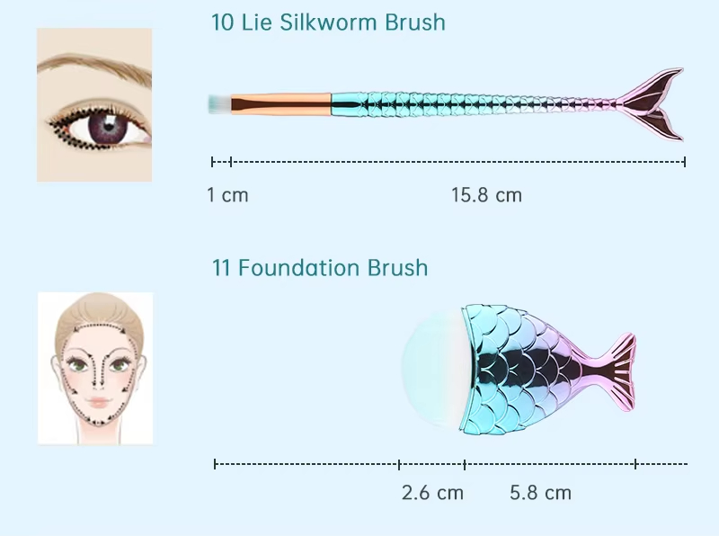 11pcs Makeup Brushes Kit Maquiagem Maquillaje New Mermaid Foundation Eyebrow Eyeliner Cosmetic Makeup Brushes