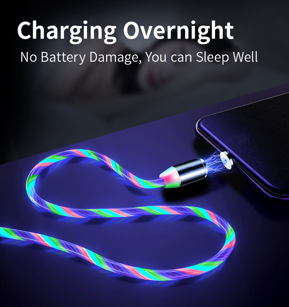 Compatible with Apple, Flowing Ligh Magnetic Streamer Data Line Cable for Iphone Android Typec