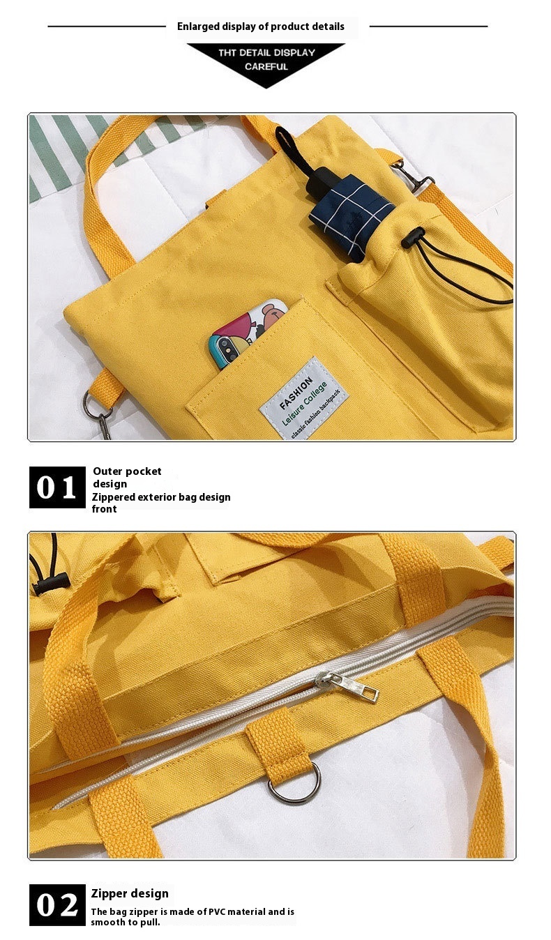 Harajuku Canvas Bags Students Handbag With Pockets Preppy Buckpack Shoulder Bag For Women Shoolbags