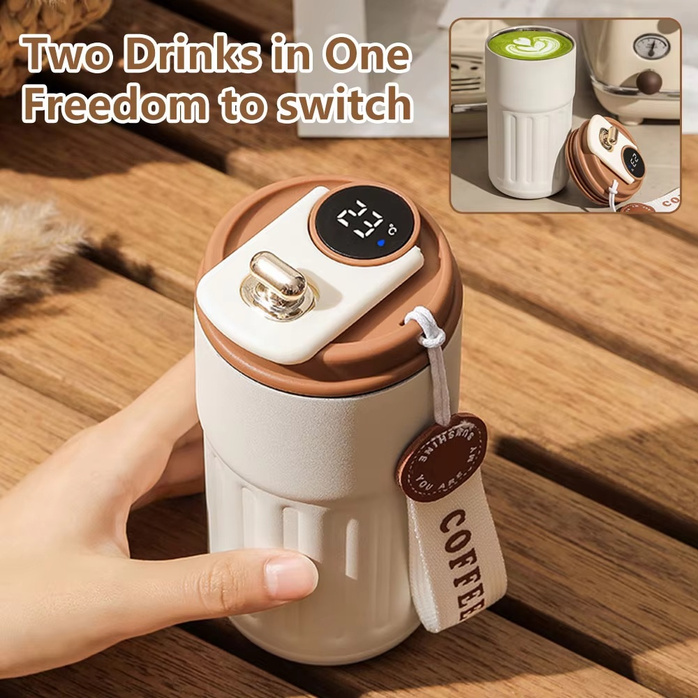 Smart Digital Thermal Bottle Portable Coffee Mug Stainless Steel Water Bottle In-Car Insulated Cup Keep Cold Vacuum Flasks 450ml