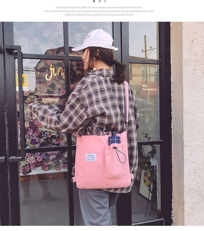 Harajuku Canvas Bags Students Handbag With Pockets Preppy Buckpack Shoulder Bag For Women Shoolbags