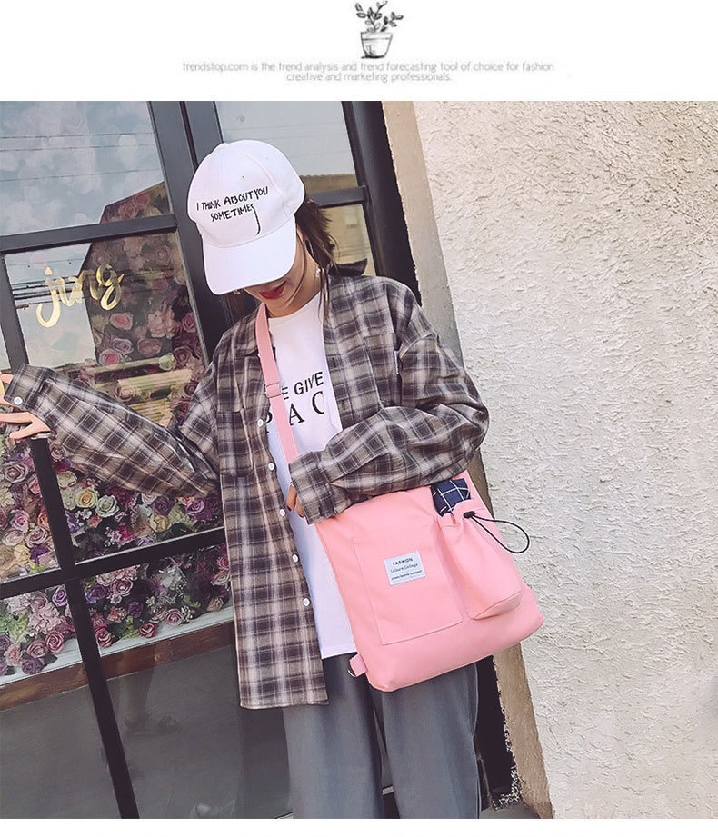 Harajuku Canvas Bags Students Handbag With Pockets Preppy Buckpack Shoulder Bag For Women Shoolbags