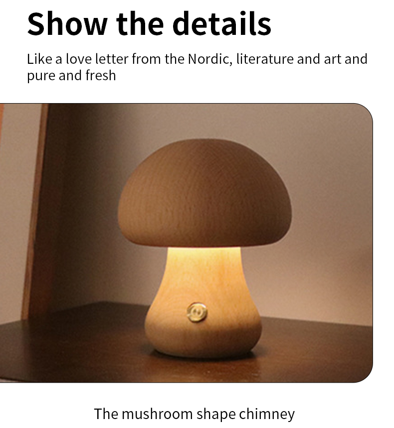 INS Wooden Cute Mushroom LED Night Light With Touch Switch Bedside Table Lamp For Bedroom Childrens Room Sleeping Night Lamps Home Decor