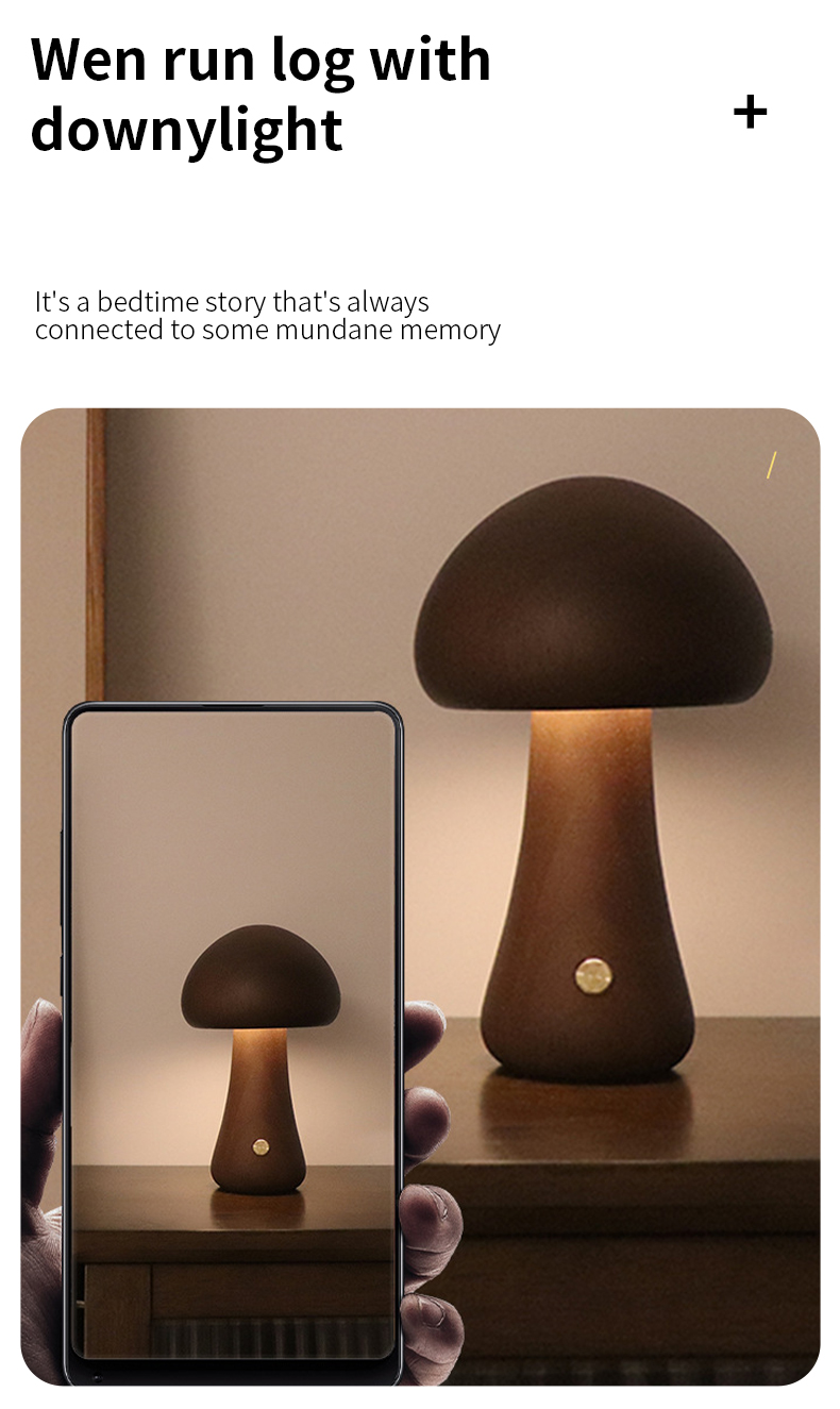 INS Wooden Cute Mushroom LED Night Light With Touch Switch Bedside Table Lamp For Bedroom Childrens Room Sleeping Night Lamps Home Decor