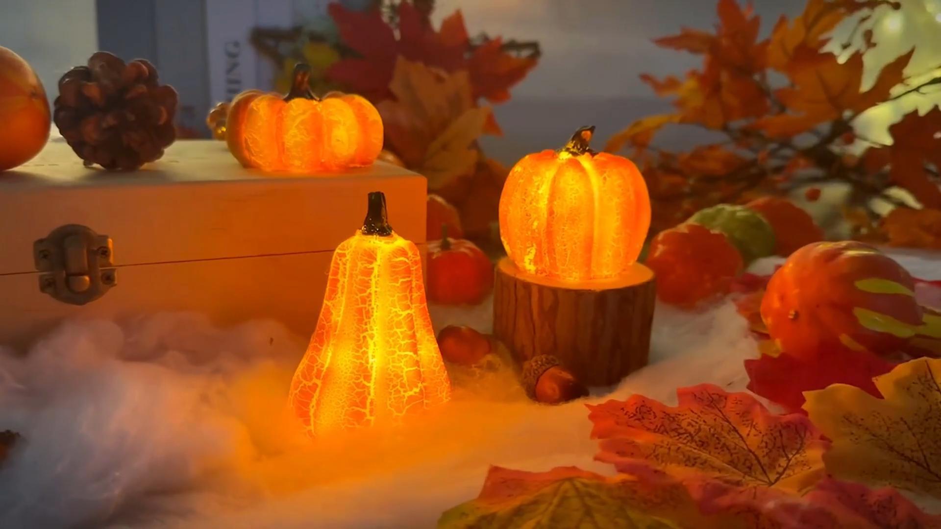 New Halloween Pumpkin Lantern Simulation Pumpkin LED Candle Lamp Resin Luminous Pumpkin