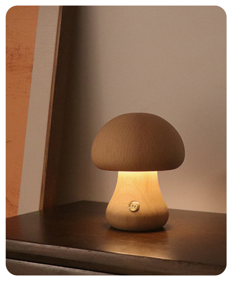 INS Wooden Cute Mushroom LED Night Light With Touch Switch Bedside Table Lamp For Bedroom Childrens Room Sleeping Night Lamps Home Decor