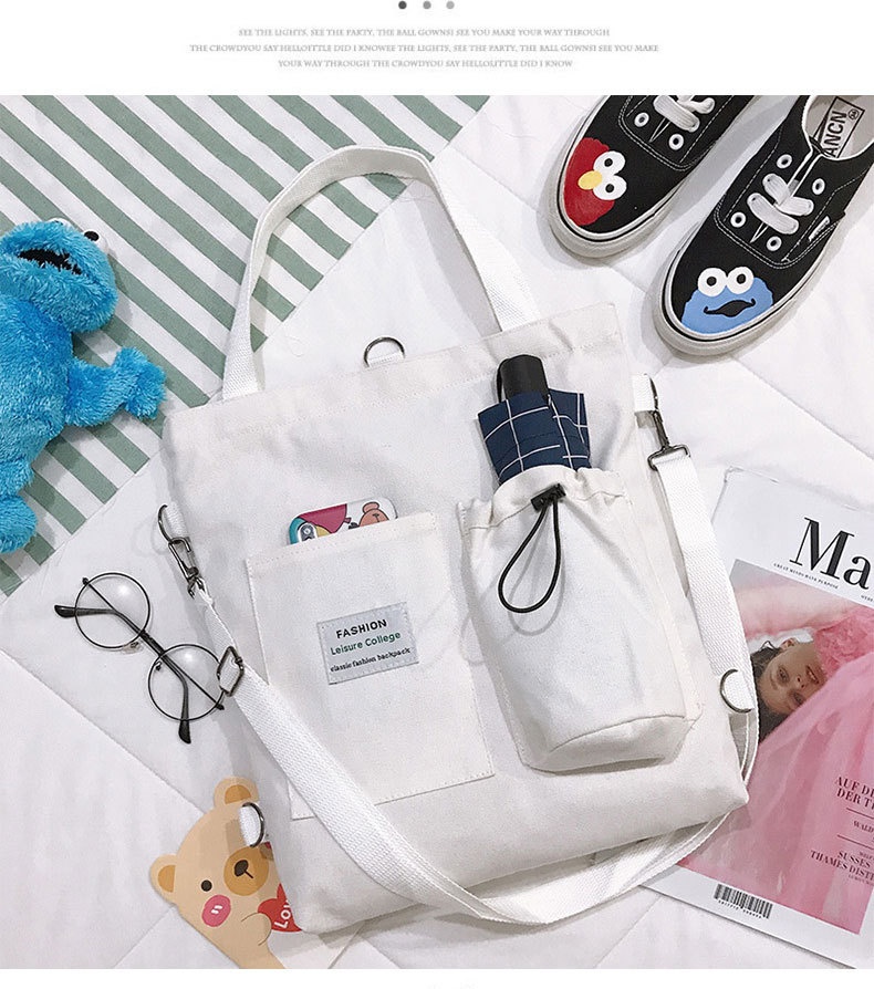 Harajuku Canvas Bags Students Handbag With Pockets Preppy Buckpack Shoulder Bag For Women Shoolbags