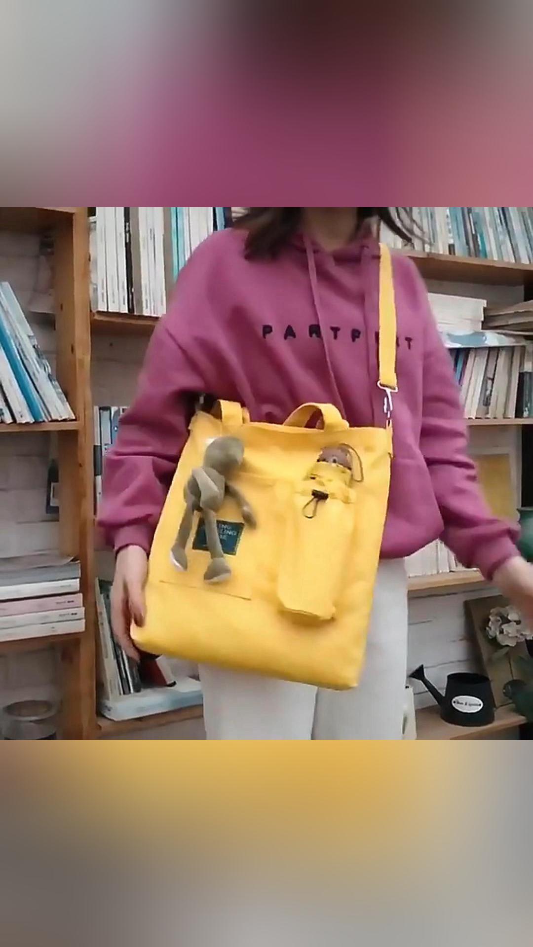 Harajuku Canvas Bags Students Handbag With Pockets Preppy Buckpack Shoulder Bag For Women Shoolbags
