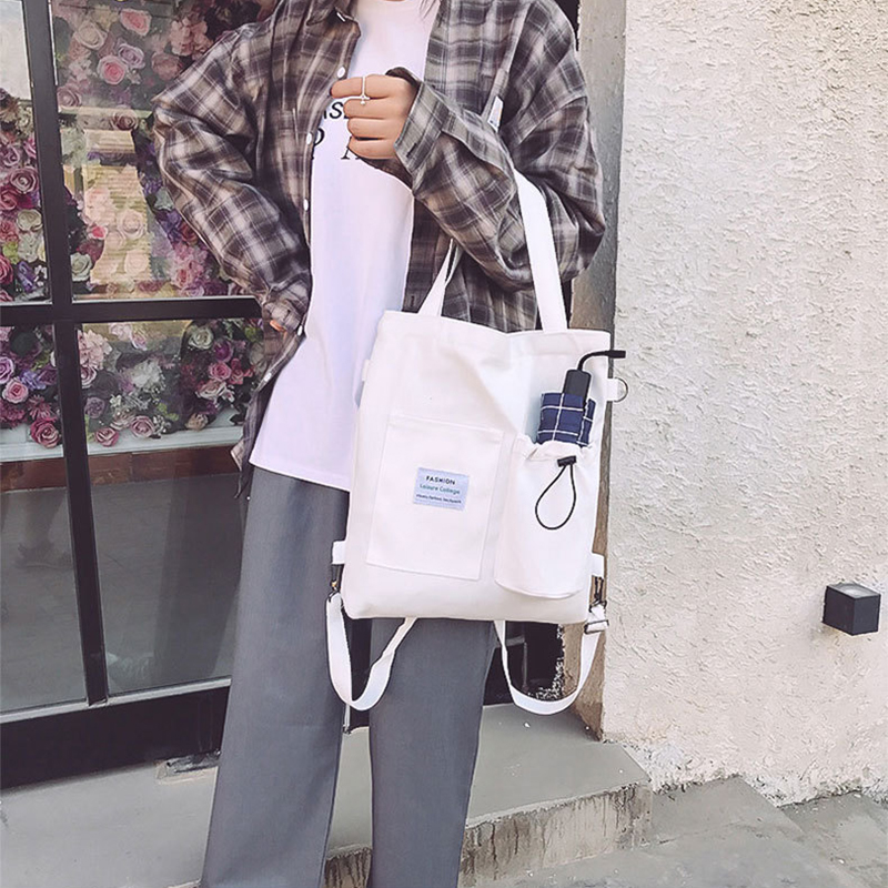 Harajuku Canvas Bags Students Handbag With Pockets Preppy Buckpack Shoulder Bag For Women Shoolbags