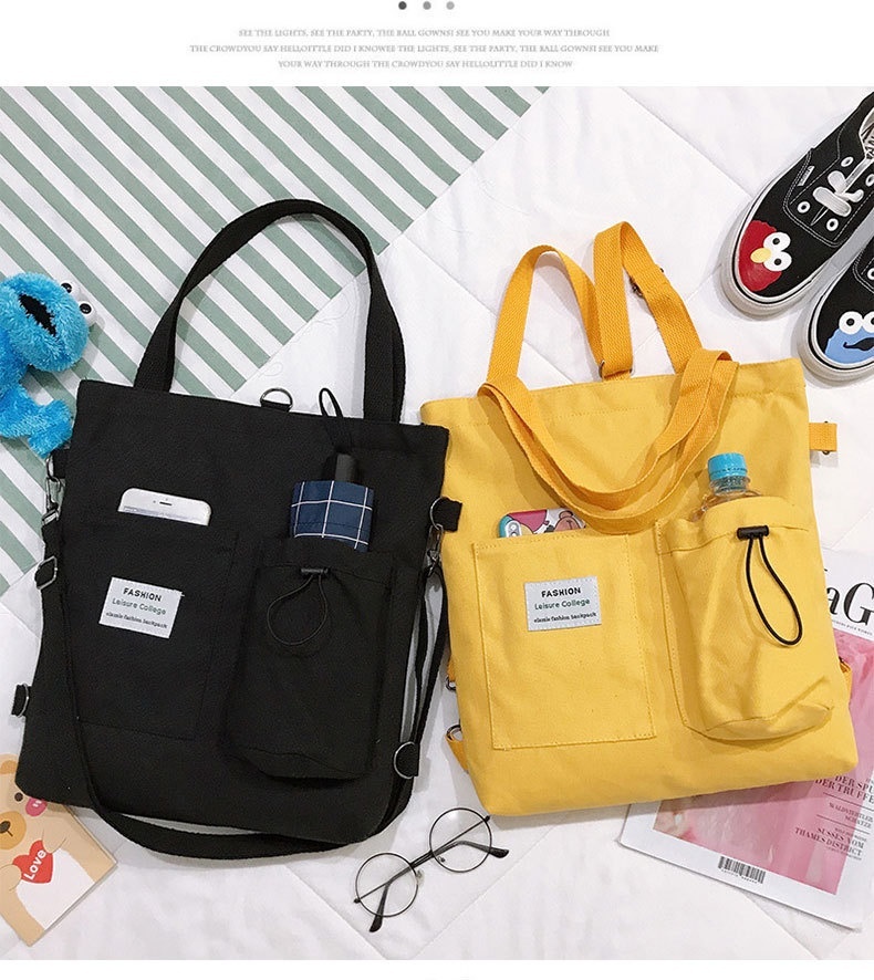 Harajuku Canvas Bags Students Handbag With Pockets Preppy Buckpack Shoulder Bag For Women Shoolbags