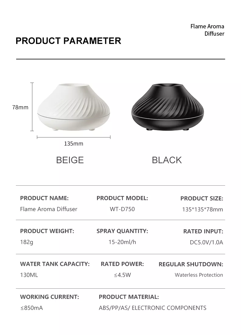 Newest RGB Flame Aroma Diffuser 130Ml 3d Colorful Flame Humidifier Fire Volcano Diffuser Flame