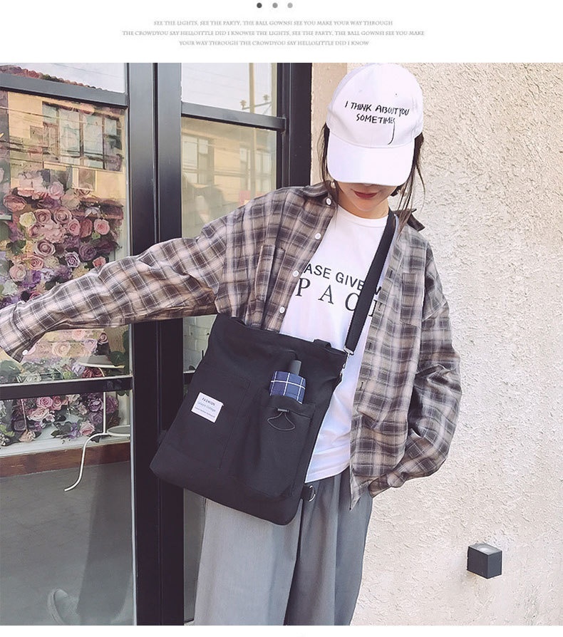 Harajuku Canvas Bags Students Handbag With Pockets Preppy Buckpack Shoulder Bag For Women Shoolbags