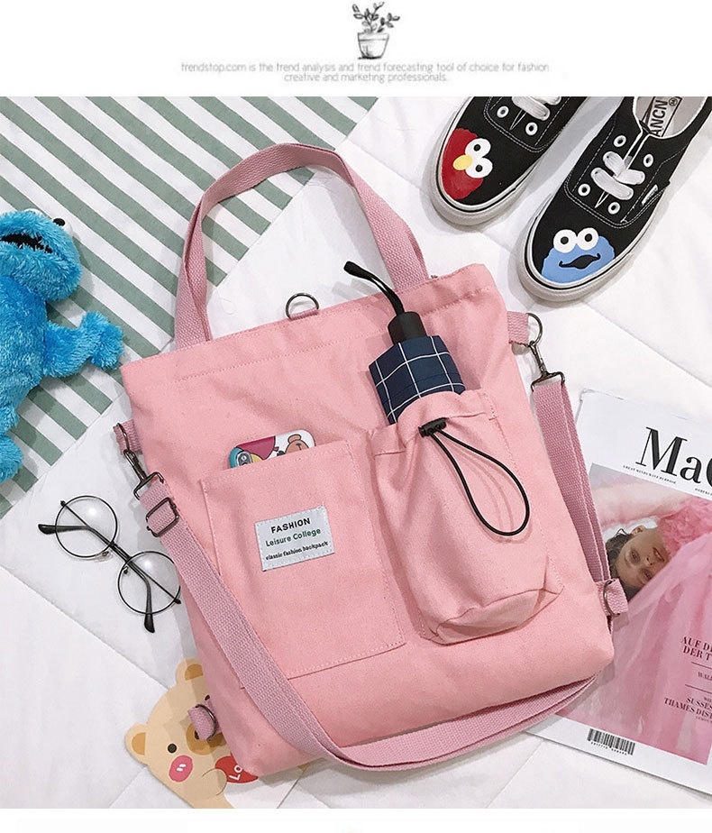 Harajuku Canvas Bags Students Handbag With Pockets Preppy Buckpack Shoulder Bag For Women Shoolbags