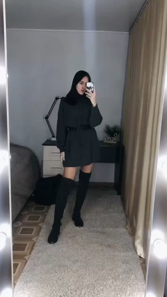 Solid Turtleneck Long Sweater Winter Warm Women Sweater Dress