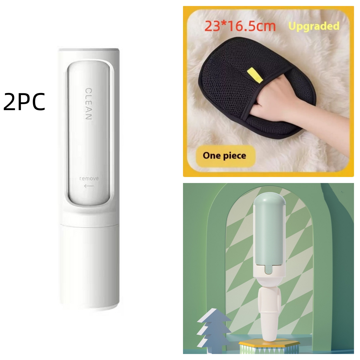 2-1 Reusable Pet Hair Remover Brush Lint Roller Portable Effective Self Cleaning Tool for Cat Dog Fur Hair Dust Removal Brush