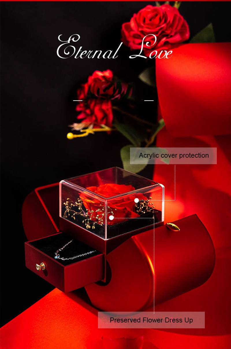 Fashion Jewelry Box Red Apple Christmas Gift Necklace Eternal Rose For Girl Mother's Day Valentine's Day Gifts With Artificial Flower Rose Flower Jewelry Box